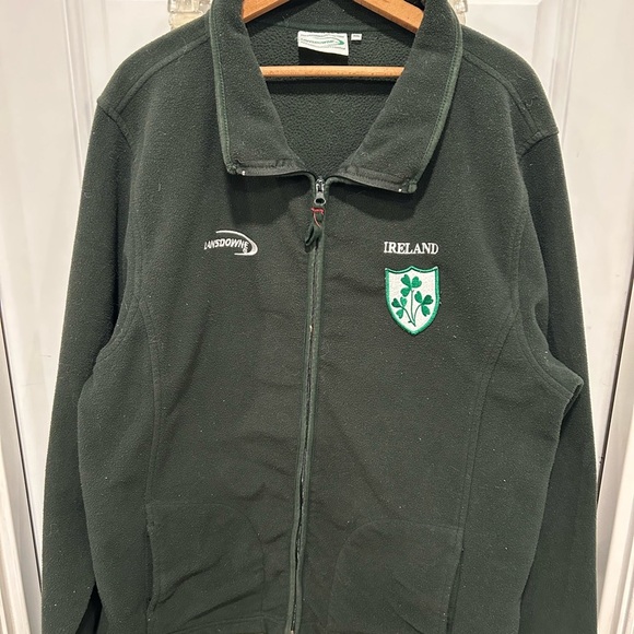 Mens Fleece Jacket Green Ireland 3 Shamrock Full Zipper Long Sleeves size XXL - Picture 2 of 5